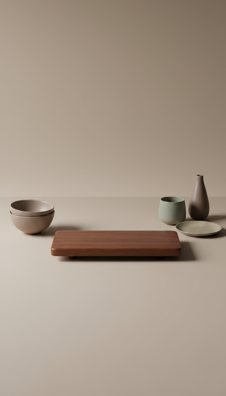 Chestnut Glaze wooden serving board, perfectly centered horizontally and vertically with equal negative space above and...