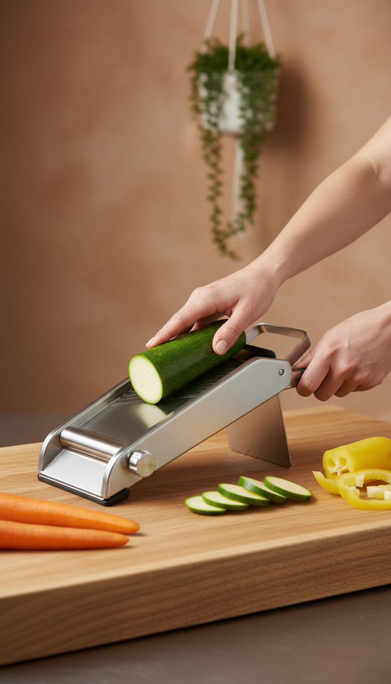 Stainless Steel Mandoline Slicer Adjustable Blades in use