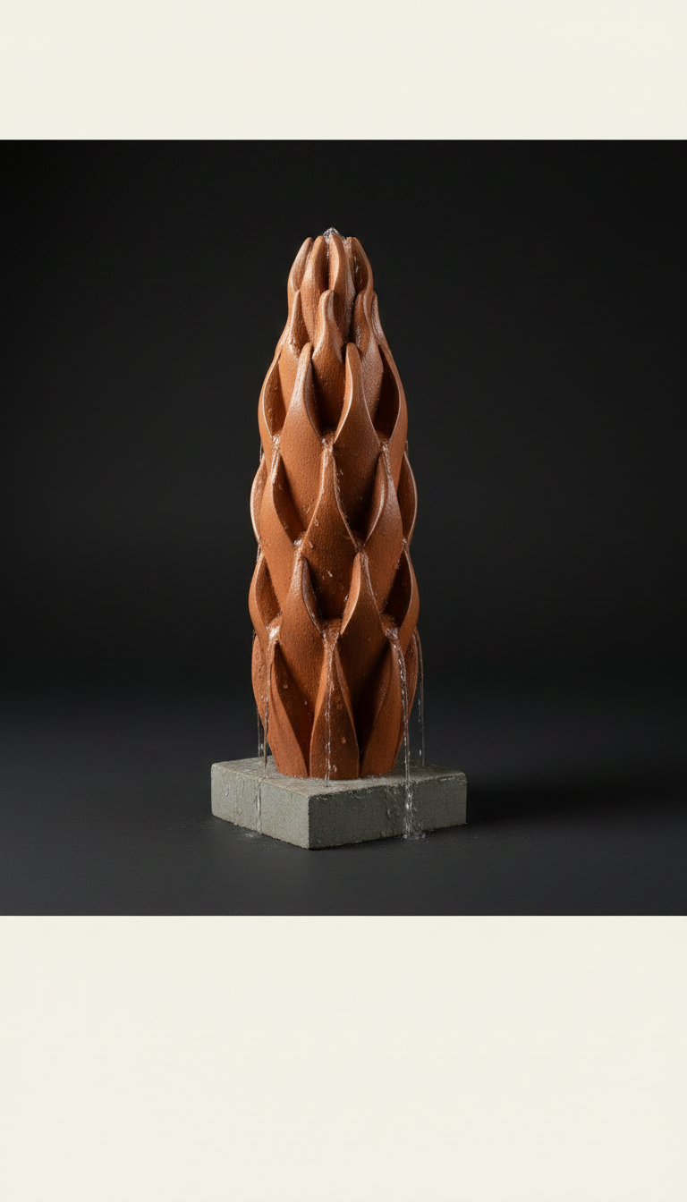 Alternate angle view of Terracotta Flame Column Ceramic Fountain