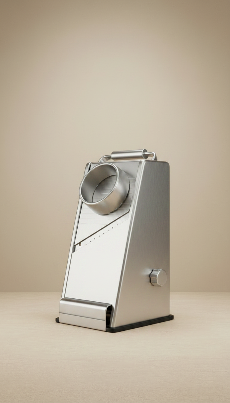 Alternate angle view of Stainless steel mandoline slicer