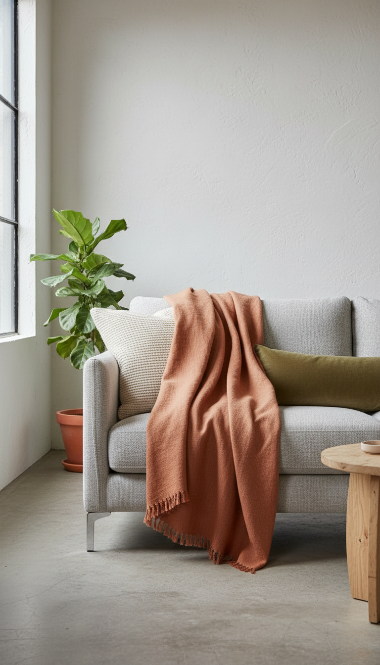 Burnt Terracotta Linen Throw in a new setting