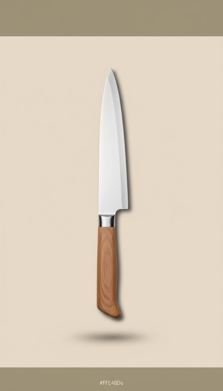 Santoku knife, products will be shot at a three-quarter angle on a soft beige background to highlight their sleek design...