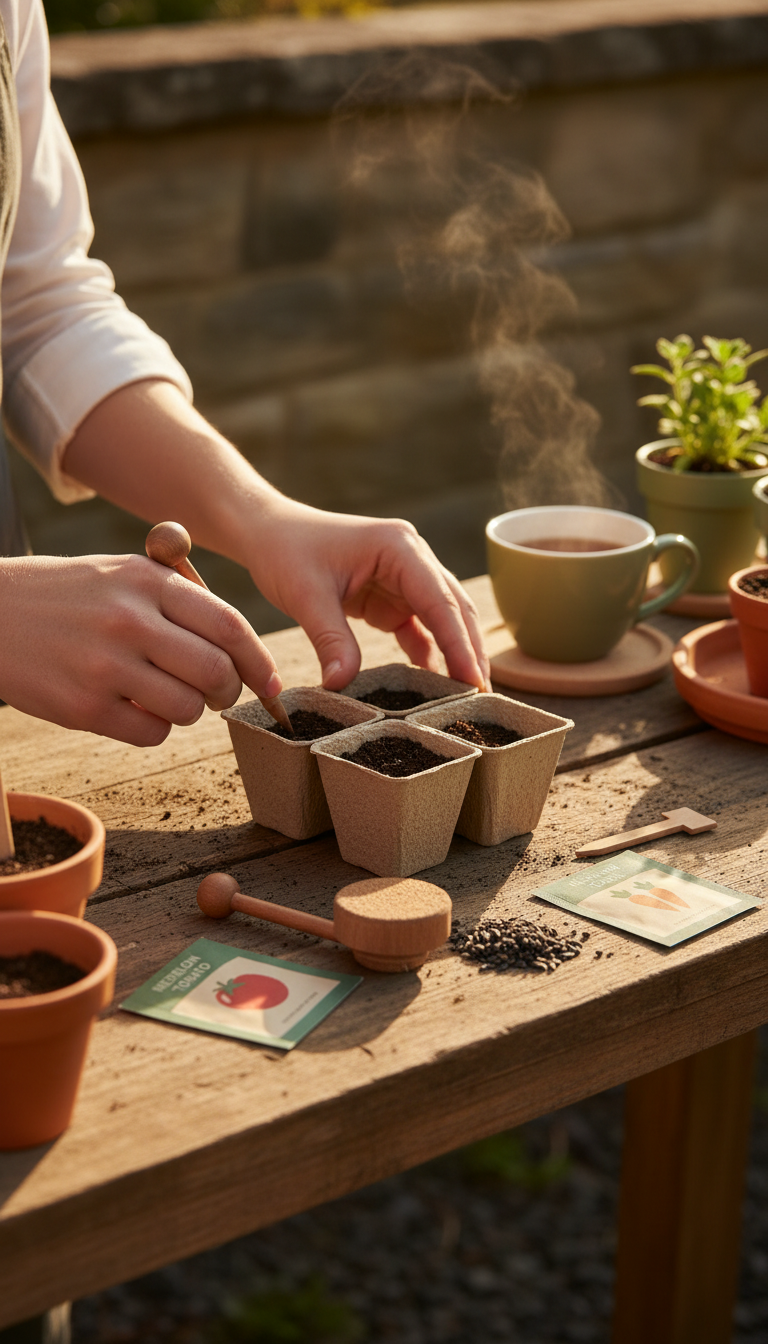 Heirloom Seed Starter Kit With Wooden Markers in use