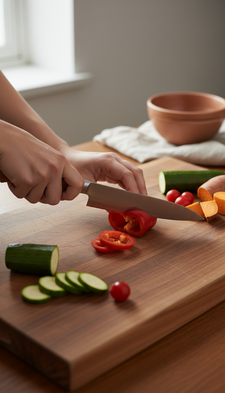 Stainless Steel Chef's Knife in use