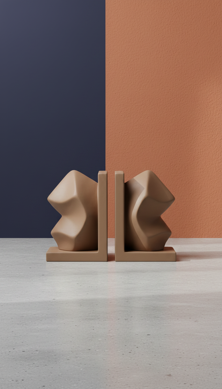 Soft Umber sculpted bookend pair in a new setting