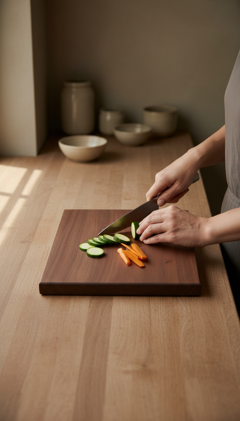 Matte Walnut Wood Cutting Board in use