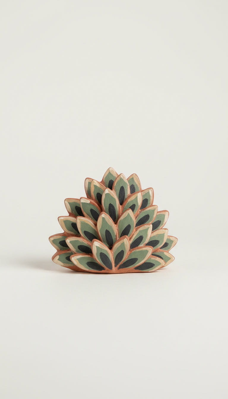Artisan terracotta blush shrub, Default angle is 3/4 view at eye-level or slightly above, showcasing sculpted forms and...