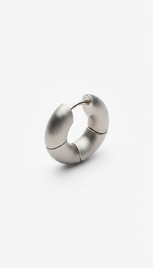 Alternate angle view of Brushed Steel Modular Hoop Earrings