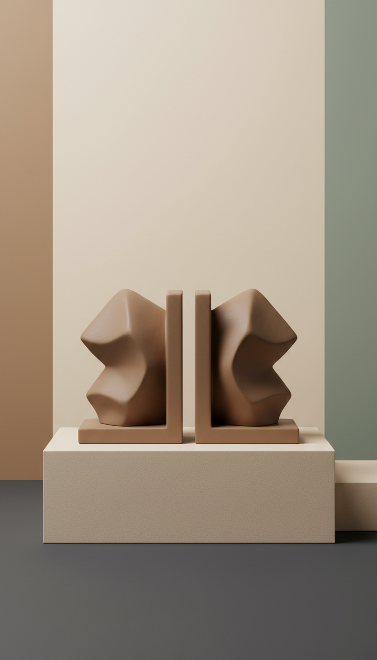Soft Umber sculpted bookend pair, Three-quarter angle is default to reveal sculpted form and surface detail; shot at...