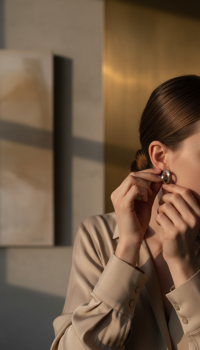 Matte Stainless Steel Hoop Earrings in use