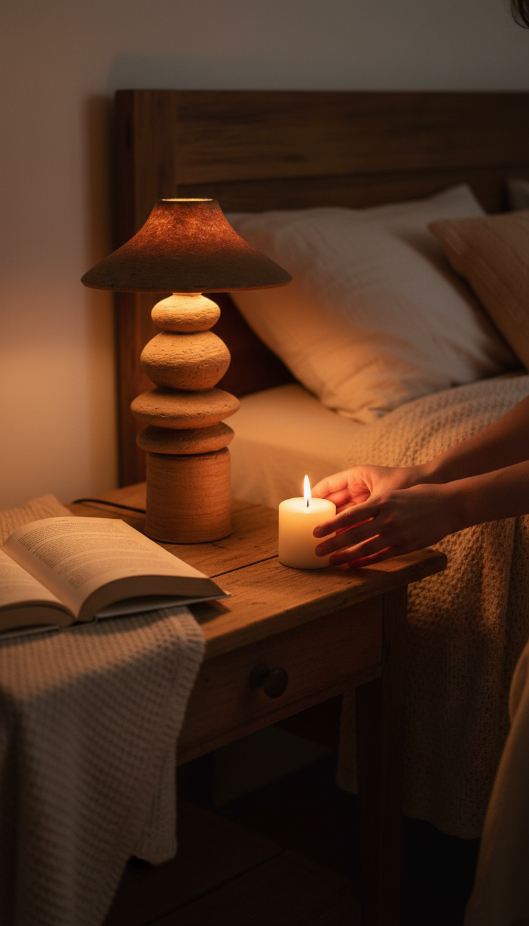 Handcrafted Ceramic Table Lamp in use
