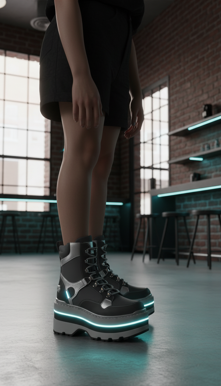 Celeste Float platform boot with silver accents in use