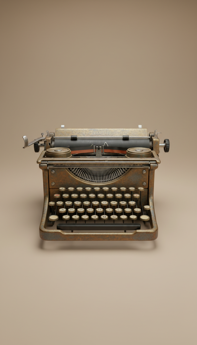 Vintage typewriter, Capture a 3/4 angle of key items like journals or typewriters, ensuring the texture and details are...