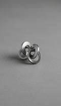 Capture contemporary stainless steel earrings in a 3/4 angle against a backdrop like matte concrete. The earrings are...