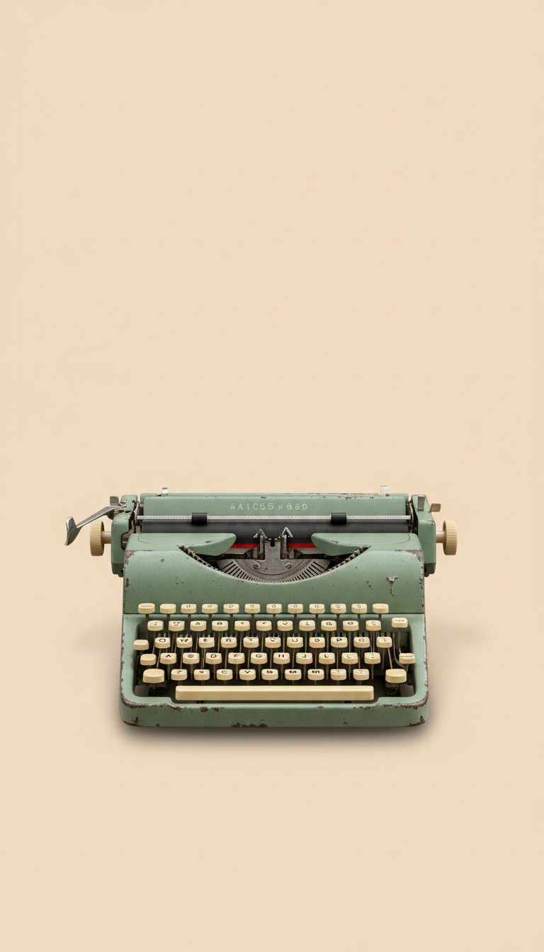 Manual vintage typewriter, Three-quarter angle product shots on textured neutral surfaces (cream linen or lightly grained...