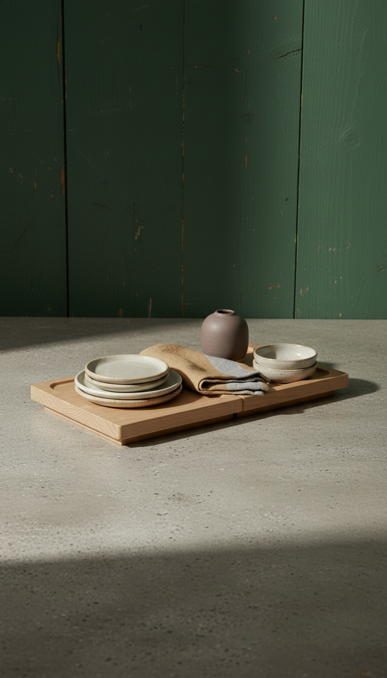 Modular light wood tray in a new setting