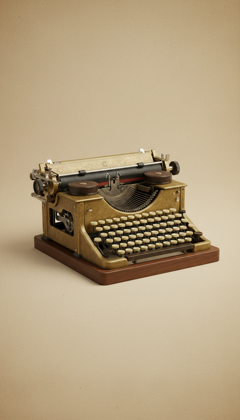 Vintage Typewriter Model C, Capture the typewriter from a slightly elevated 3/4 angle to showcase its design and...